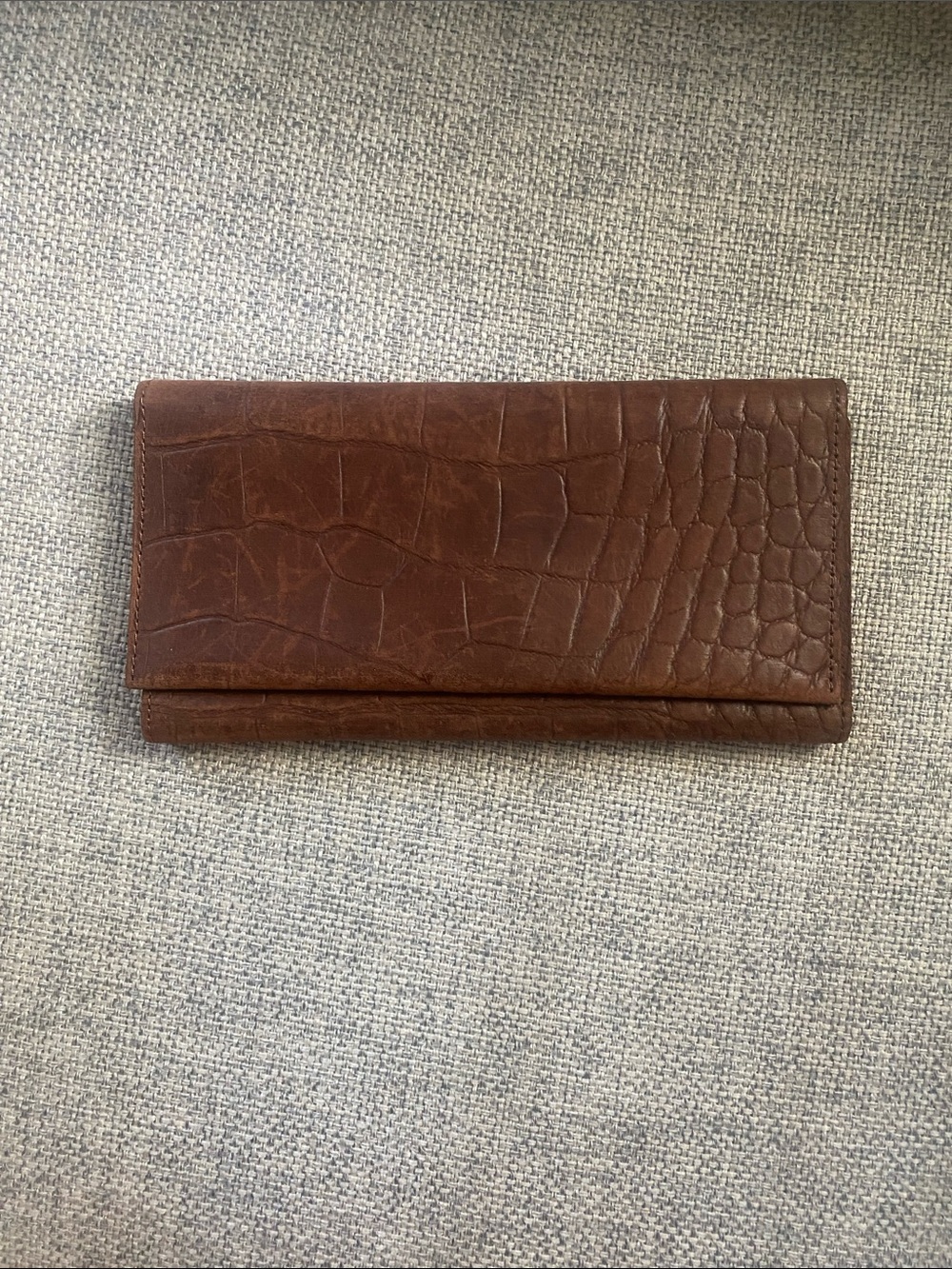 Brown Croc-Embossed Leather Trifold Wallet